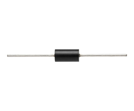 Axial lead electronic diode component isolated on simple transparent background for circuit design.