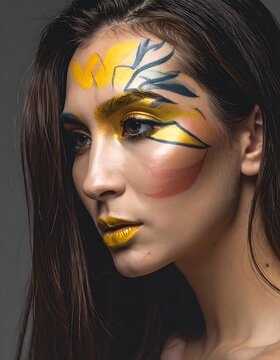 A woman with artistic makeup on her face