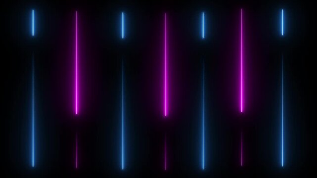 Glowing neon pink and blue color line background icon animation line footage effect seamless line pattern icon party show night club on black background