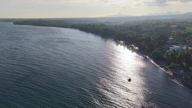 Aerial Drone, River Mouth and Coastline at Golden Hour, Negros Oriental, 4K