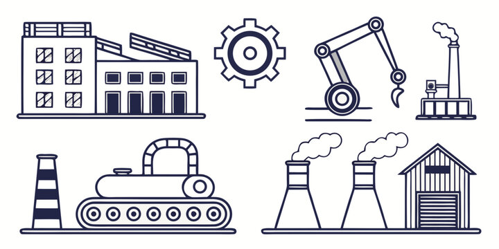 Factory and industrial automation equipment set with manufacturing building robotic arm and gears industrial automation manufacturing building collection machinery equipment production