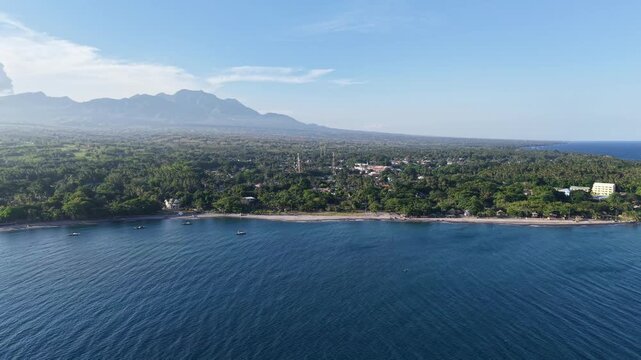 Aerial Drone, Coastal Town and Mountain, Zamboanguita Philippines, 4K