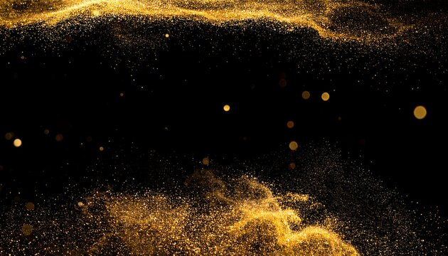 Abstract digital composition golden dust particles against a dark, contrasting background