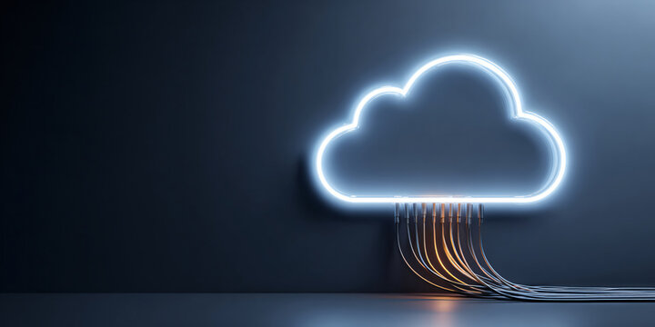 Cloud Networking Technology Concept Glowing Icon Flatlay
