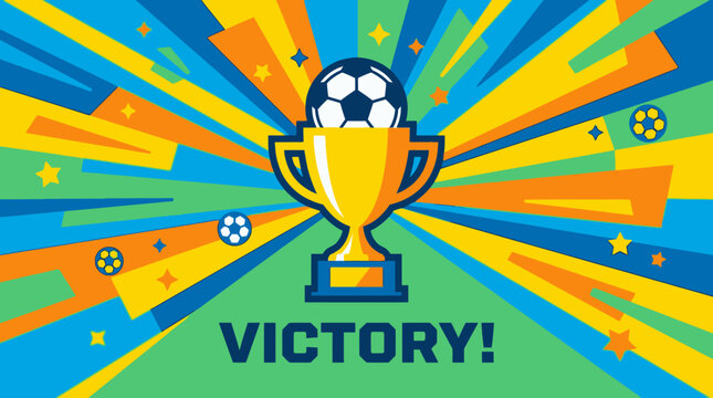 Soccer Victory Trophy Cup and Ball on Bright Dynamic Rays BG AQ