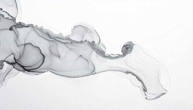Silver ink diffusion on pure white background, minimalist premium atmosphere, refined design