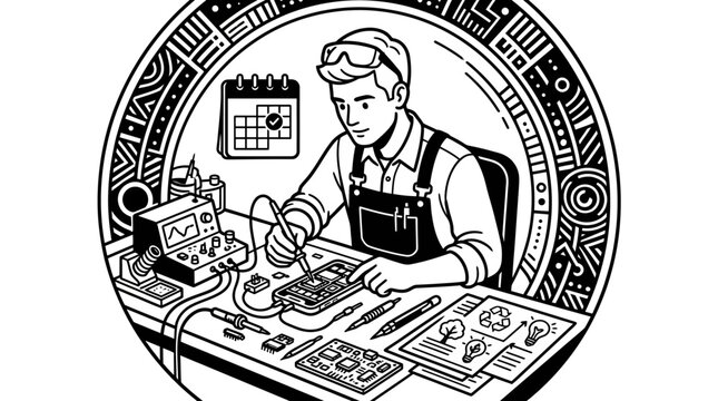 Entrepreneur working on electronics project, small business innovation, MSME Day concept