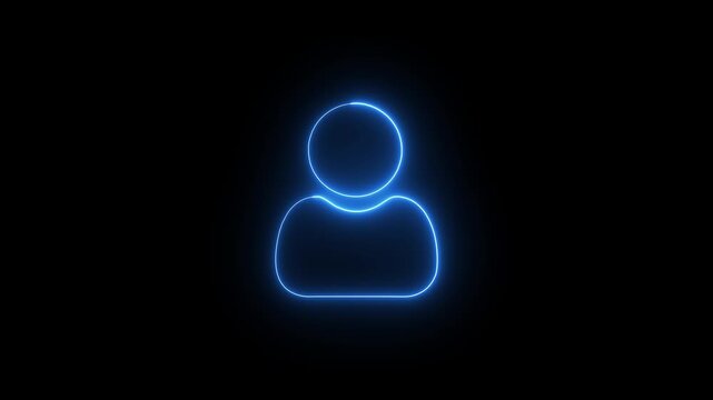 Glowing neon human user icon representing profile, account, or person identity on a dark background.