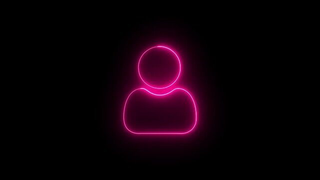Glowing neon human user icon representing profile, account, or person identity on a dark background.