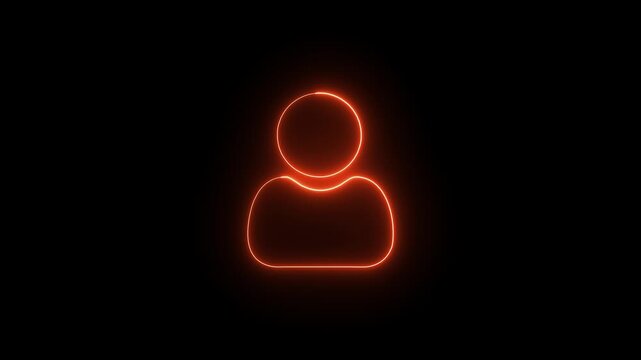 Glowing neon human user icon representing profile, account, or person identity on a dark background.