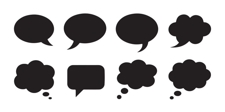 Speech bubble vector set of black chat icons isolated on transparent background for dialogue message.