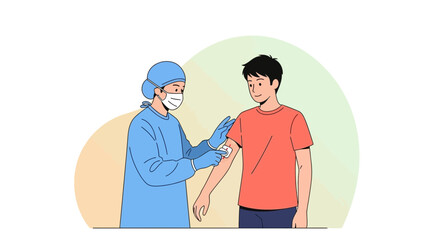 Obraz premium Doctor giving a vaccine injection to a patient, healthcare illustration
