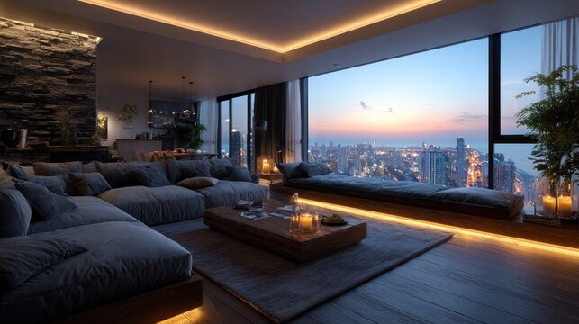 luxurious modern living room with city view