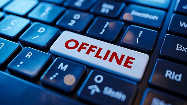 Offline button on computer keyboard representing internet disconnect and digital communication concept