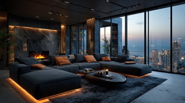 luxurious modern living room with city view