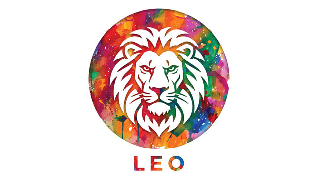 Vibrant vector illustration featuring a stylized lion head icon representing the powerful leo zodiac sign