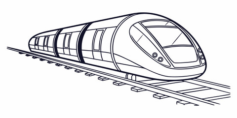 Modern train on railway tracks with public transport line art transport locomotive transportation industry illustration railroad passenger connection movement electric terminal carriage © Mamun