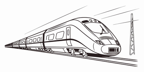 High-speed train illustration graphic style black and white public transport line art web design transport locomotive illustration technology carriage transportation stylized transport © Mamun