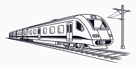 Electric train on tracks with overhead power lines public transport line art railroad transportation locomotive illustration industry connection movement terminal carriage mechanism © Mamun