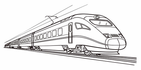 Modern high-speed train drawing graphic style black and white public transport line art web design transport locomotive illustration technology carriage transportation stylized electric © Mamun