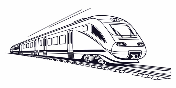 Fast moving train illustration on railway outline public transport line art motion blur transportation locomotive illustration industry connection movement terminal carriage mechanism