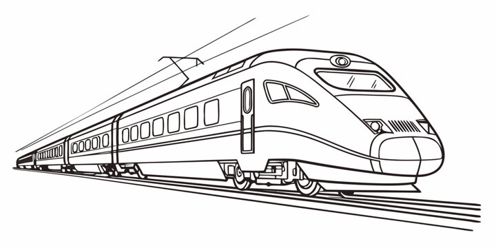 Modern high-speed train drawing graphic style black and white public transport line art web design transport locomotive illustration technology carriage transportation stylized electric