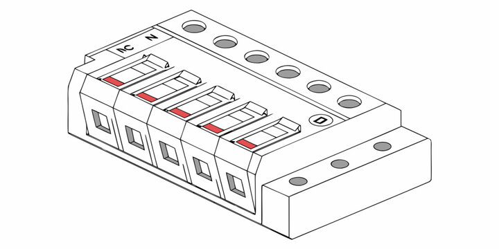 Electrical connection terminal block with switches and wire inputs wire input wire management switches component equipment electricity technology technical illustration engineering junction