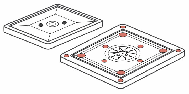 Carrom board game concept with disassembled parts and target points tabletop game indoor game carrom men family game white background flat design recreation competition strategy entertainmen