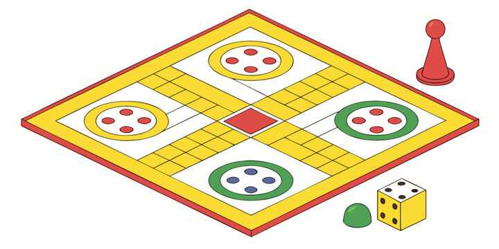 Ludo board game with pieces and dice isometric view playing pieces family fun indoor game tabletop game night casual game classic game strategy game logic game strategy recreation