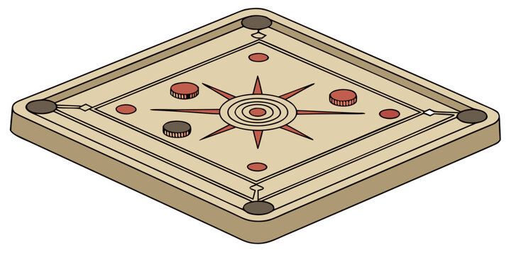 Carrom board game in isometric view with target points and coins tabletop game indoor game carrom men family game white background travel game portable game recreation competition strategy