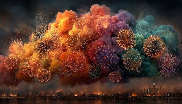 Vector fireworks with bright festive colors for New Year, Eid, Diwali, Christmas celebrations