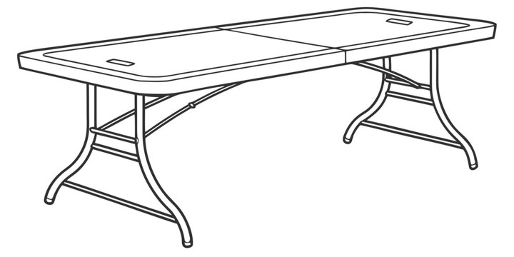 Line art illustration of long rectangular plastic folding table for events parties outdoor gatherings with white background portable rectangular gathering catering temporary illustration