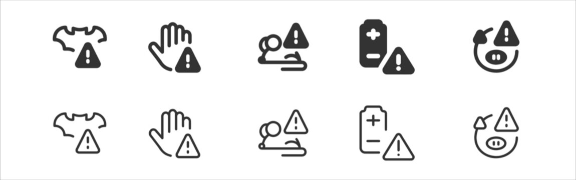 Warning icons for hazardous materials and safety precautions