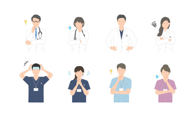 Fototapeta premium 医者、看護師 医療従事者のアイコンセット ベクターイラスト素材