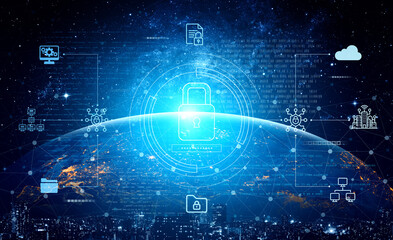 Fototapeta premium Cyber security protects against breaches, hacks, and network attacks using strong infrastructure and proactive digital defense strategies. Vouch