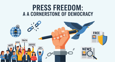 A graphic illustrating press freedom and democracy © Tarino