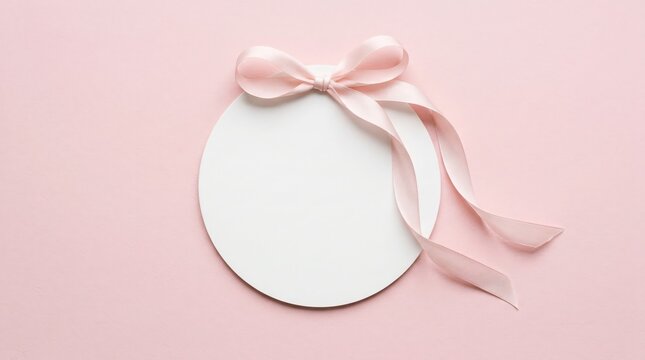 Blank round card with pink ribbon bow