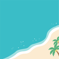 夏のバナー　海の背景イラスト　　夏素材　ビーチ、浮き輪、浜辺　ビーチサンダル、 © Karin