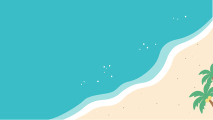 夏のバナー　海の背景イラスト　　夏素材　ビーチ、浮き輪、浜辺　ビーチサンダル、 © Karin