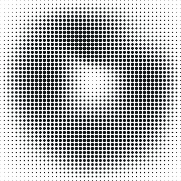 geometric dotted donut shape vector design, futuristic radial screentone vignette