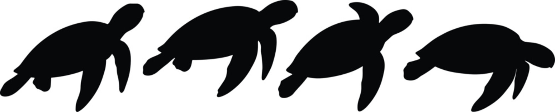 Sea Turtle Silhouette Collection Vector Set Featuring Marine Wildlife Ocean Animal and Conservation Design Elements