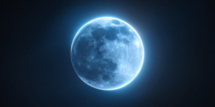 Blue Moon with Stars in Night Sky Dark Background