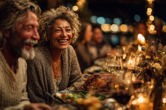 senior couple enjoying dinner at festive gathering