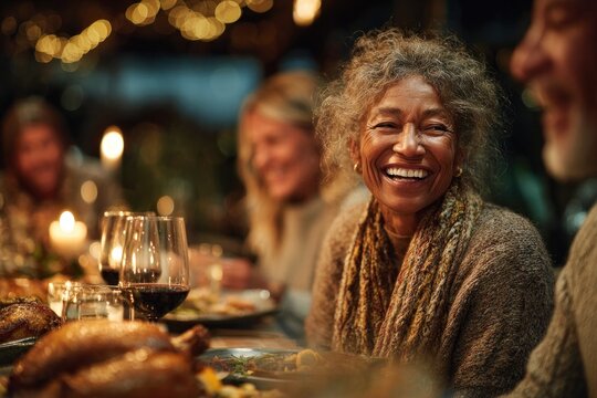joyful gathering around a festive dinner table