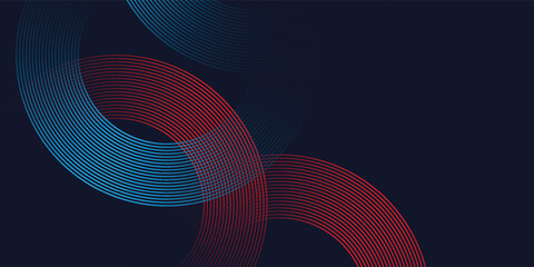 Fototapeta premium Abstract blue red gradient background with glowing geometric lines. Modern shiny circle line pattern. Vector illustration art