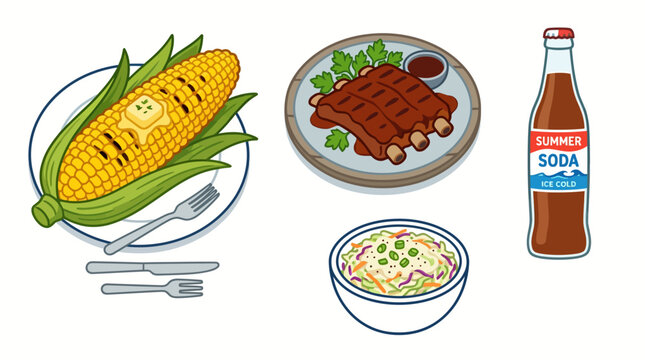 Backyard BBQ Grill Vector Collection Flat 2D Outdoor Cooking Icon Set