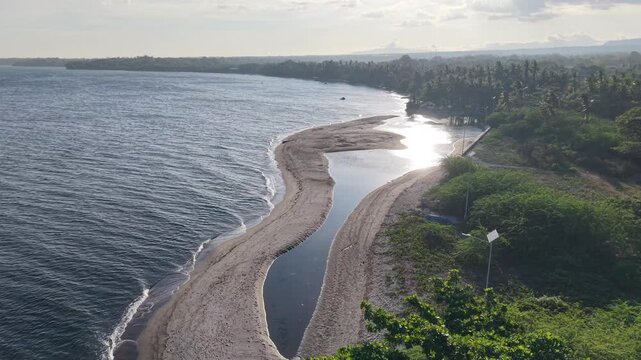 Aerial Drone, Lush Green Coastal Point at Golden Hour, Negros Oriental, 4K