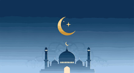 A serene mosque under a crescent moon © Tolhah