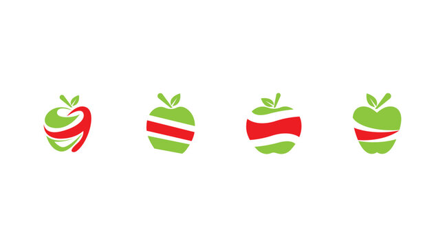 Set of abstract apple logo icons with green and red colors