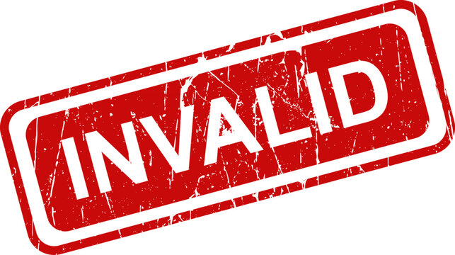 Red grungy invalid stamp on white background for marking documents
